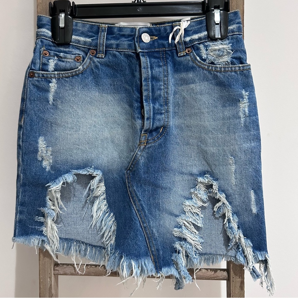 FORTE DEI MARMI COUTURE Italian Distressed Denim Mini Skirt Size Small EU 40